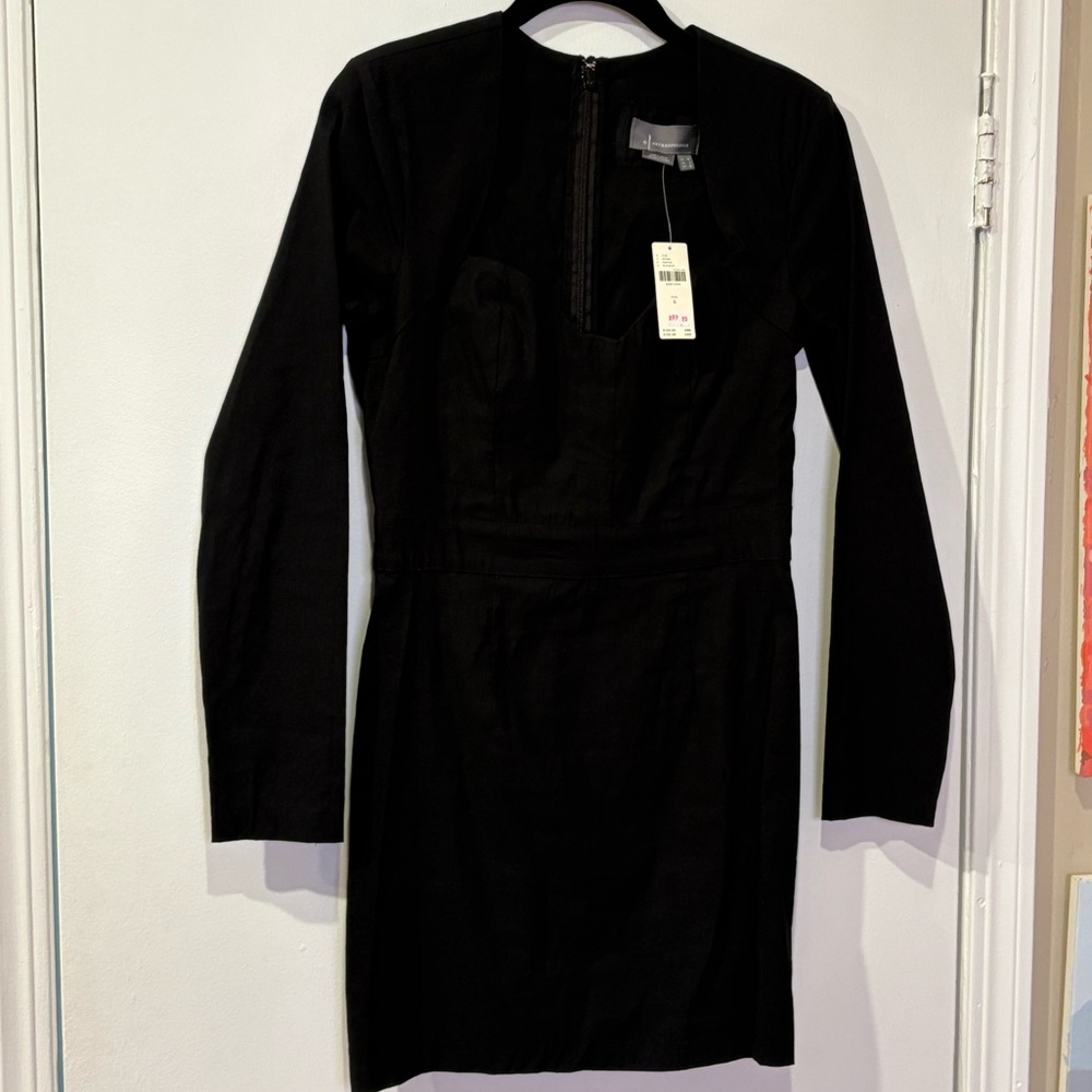 Anthropologie Long Sleeve Sweetheart Slim Mini Dress In Black Size 6 NWT